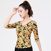 cheap Latin Dancewear-Latin Dance Ballroom Dance Top Printing Women&#039;s Training Performance Half Sleeve Polyester