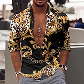 economico Modello etnico-Per uomo Floreale Stampa di catene Camicia Camicia con bottoni Manica lunga Di tendenza Originale Informale Esterno Da mare Giornaliero Autunno Colletto Stampa 3D Bottone giù Giallo Blu Oro Verde