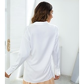 preiswerte Elegante Oberteile-Damen Bluse Weiß Rote Leicht Braun Glatt Langarm Arbeit Wochenende Strassenmode Hemdkragen Standard Seide wie Satin S