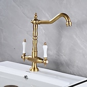 preiswerte Küchenarmaturen-Kitchen Faucet,Two Handles One Hole Antique Brass / Electroplated / Painted Finishes Standard Spout Centerset Antique Kitchen Taps