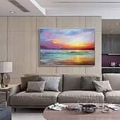 cheap Landscape Paintings-Oil Painting Handmade Hand Painted Wall Art Seascape Sunrise Abstract Bedroom Decoration Paintings Home Decoration Decor Stretched Frame Ready to Hang