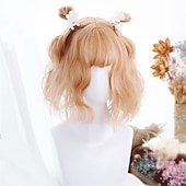 お買い得  パーティーウィッグ-合成ショートボブ カラー ロリータアニメウィッグ エアバング付き 女性用 ナチュラルフェイクヘア ブラック ブルー ロリータ コスプレウィッグ ハロウィンウィッグ
