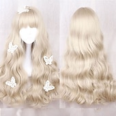 tanie Peruki imprezowe-Długa Ombre Kolorowa Syntetyczna Peruka Cosplay Lolita Harajuku z Grzywką Naturalne Fale Różowa Fioletowa Niebieska Codzienna Peruka Halloween