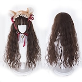 tanie Peruki imprezowe-Długa Ombre Kolorowa Syntetyczna Peruka Cosplay Lolita Harajuku z Grzywką Naturalne Fale Różowa Fioletowa Niebieska Codzienna Peruka Halloween