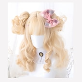 baratos Perucas de festa-Peruca Curta de Onda Natural resistente ao calor Cabelo sintético peruca bob Lolita adolescente com franja Cabelo de Cosplay peruca completa feminina Perucas de Halloween