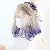 お買い得  パーティーウィッグ-合成ショートボブ カラー ロリータアニメウィッグ エアバング付き 女性用 ナチュラルフェイクヘア ブラック ブルー ロリータ コスプレウィッグ ハロウィンウィッグ