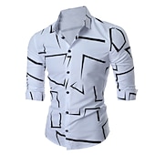 preiswerte Geometrische Muster-Herren Geometrische Muster Geometrie Hemd Knopfhemd Langarm Modisch Designer Geschäftlich Casual Täglich Wochenende Frühling Herbst Winter Klassischer Kragen Bedruckt Schwarz Weiß Rote Marineblau