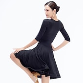 cheap Latin Dancewear-Latin Dance Dress Hollow-out Pure Color Splicing Women&#039;s Performance Training Half Sleeve High Nylon