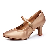 billiga Ballroom-skor och dansskor för modern dans-mary jane dansskor i brons i konstläder med mellanhäl och justerbart spänne - perfekt för balsal och latinska föreställningar