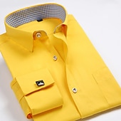 cheap Men&#039;s Dress Shirts-Men&#039;s Shirt Dress Shirt French Cuff Shirt Blue Yellow Pink Purple Long Sleeve Collar Wedding Business Smart Casual Clothing Apparel