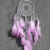 cheap Dreamcatcher-Dream Catcher Handmade Gift  with 5 Circles Feather Bead Flower Wall Hanging Decor Art Boho Style 16*70cm