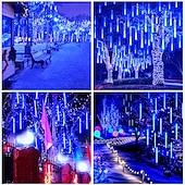 olcso Hálózatra csatlakoztatható elektronika-4db csomag 30cm x8 12 &quot;húrlámpa 576 led eső meteor esőfény karácsonyfa ünnepi party kültéri dekoráció vízálló összekapcsolható hosszabbító