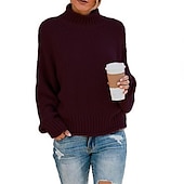 abordables Pulls et hauts-Femme Pull basique Décontractées Couleur unie Grosse maille Crocheté Col Roulé Tricoté manche longue Tricoter du quotidien Sortie Bleu Ciel Noir Automne Hiver