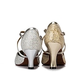 voordelige Ballroomschoenen &amp; moderne dansschoenen-zilveren glitter dansschoenen met kruisband en gesp detail – comfortabele ballroom en latin dans hakken voor vrouwen
