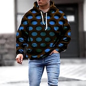 baratos Padrão 3D-Homens Geométrica 3D Moletom Moletons Designer Básico Manga Longa Com Capuz Vermelho Azul Outono Designer
