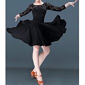 cheap Latin Dancewear-Latin Dance Dress Lace Women&#039;s Performance Party 3/4 Length Sleeve High Ice Silk
