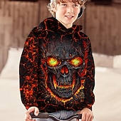 voordelige Halloweenkostuums voor jongens-Kinderen Jongens Halloween Trui met capuchon Lange mouw 3D-afdrukken Doodskoppen Zak Zwart Grijs Fuchsia Kinderen Tops Herfst Actief Buiten Halloween Normale pasvorm 4-12 jaar