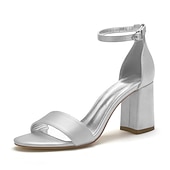 economico Formale-scarpe da sposa con tacco a blocco in raso viola da donna - eleganti sandali da sposa aperti con cinturino alla caviglia per eventi formali e feste