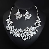 abordables Conjuntos de joyas-Conjuntos de joyería nupcial de boda de otoño traje de dos piezas circonio cúbico alianza de strass 1 collar aretes declaración de mujeres set de joyería irregular con forma floral clásica europea