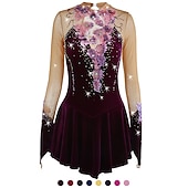 ieftine Rochii de patinaj artistic-Rochie de Patinaj Artistic Pentru femei Fete Πατινάζ στο πάγο Rochii Ținute Yan roz Ametist Violet Flori Spandex Înaltă Elasticitate Competiție Ținută Patinaj Cald Confecționat Manual Cu bijuterii
