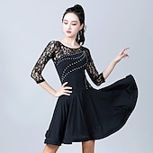 cheap Latin Dancewear-Latin Dance Dress Lace Women&#039;s Performance Party 3/4 Length Sleeve High Ice Silk
