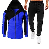 baratos moletons básicos-Homens Moletom Moletom zip Up com capuz Jaqueta de suor Vermelho Vinho Preto Vermelho Azul Cinzento Claro Com Capuz Bloco de cor Patchwork Zíper Desportos e Ar livre Legal Casual Indispensável para