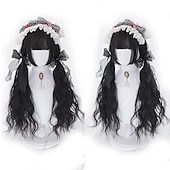 tanie Peruki imprezowe-Długa Ombre Kolorowa Syntetyczna Peruka Cosplay Lolita Harajuku z Grzywką Naturalne Fale Różowa Fioletowa Niebieska Codzienna Peruka Halloween