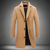 billiga Trenchcoat för män-Herr Vinterkappa Yllekappa Rock Trenchcoat Kort kappa Gata Företag Vinter Höst Polyester Håller värmen Andningsfunktion Ytterkläder Kläder Ledigt Ensfärgat Ficka Nedvikt Enkelknäppt