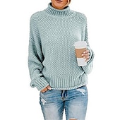 abordables Pulls et hauts-Femme Pull basique Décontractées Couleur unie Grosse maille Crocheté Col Roulé Tricoté manche longue Tricoter du quotidien Sortie Bleu Ciel Noir Automne Hiver