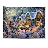 baratos tapeçaria de paisagem-tapeçaria de parede inverno país das maravilhas rena arte decoração fotografia fundo pendurado quarto sala estar decoração árvore floco de neve vela presente lareira