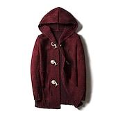 tanie męski sweter rozpinany-Męskie Sweter Sweter rozpinany Robić na drutach Długie Guzik Pasek Jednokolorowe Kaptur Elegancki Codzienny Odzież Zima Jesień Wino Khaki M L XL