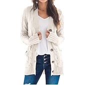 cheap Cardigans &amp; Outerwears-Women&#039;s Cardigan Sweater Casual Soft Solid Color Cable Chunky Open Front Buttons Pocket Long Sleeve Tunic Knit Daily Dark powder Black Fall Winter
