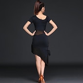 economico Abiti da Pratica-Abito da ballo latino per sala da ballo con nappe con frange, giunzione solida, prestazioni di allenamento da donna, manica corta, nylon alto