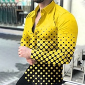 economico Geometrica-Per uomo A pois Geometrica Camicia Camicia con bottoni Manica lunga Di tendenza Originale Informale Esterno Giornaliero Primavera &amp; Autunno Collo ripiegabile Stampa Bottone giù Giallo Viola Arancione