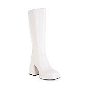 abordables Bottes à la mode-bottes gogo blanches hautes pour femmes avec talons compensés et fermeture à glissière - design rétro élégant pour les fêtes et les tenues décontractées