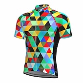 cheap Men&#039;s Jerseys-Men&#039;s Cycling Jersey Short Sleeve Fall Bike Jersey Top with 3 Rear Pockets Mountain Bike MTB Road Bike Cycling Breathable Quick Dry Front Zipper Back Pocket Red / Green Purple Green Rainbow Plaid
