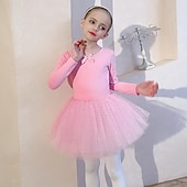 cheap Ballet Dancewear-Kids' Dancewear Ballet Dress Bowknot Lace Solid Girls' Training Performance Long Sleeve High Cotton Blend Tulle