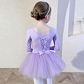 cheap Ballet Dancewear-Kids' Dancewear Ballet Dress Bowknot Lace Solid Girls' Training Performance Long Sleeve High Cotton Blend Tulle