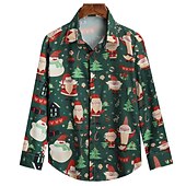 abordables Tenue de Père Noël-chemises imprimées père noël pour hommes chemises arbre père noël vacances col classique vert armée vert rouge blanc décontracté manches longues imprimé vêtements vêtements mode style ethnique