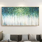 お買い得  花/植物画-大きなオリジナルの油絵100％手作りの手描きの壁アートキャンバスフォレストグリーン抽象的なカップルツリー風景家の装飾の装飾ロールキャンバスとストレッチフレーム