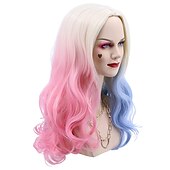 economico Parrucche dei personaggi dei film-parrucca cosplay harley quinn cfalaicos ondulata lunga tintura colore rosa blu per le donne parrucche del partito parrucche di halloween
