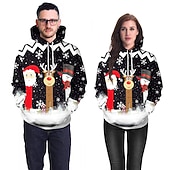 abordables Sudaderas y sudaderas con capucha divertidas-Papá Noel Rudolph Suéter de navidad Sudadera Pullover Sudadera con capucha navideña divertida Impresión 3D Hombre Mujer Navidad Carnaval Mascarada Navidad Fiesta de disfraces Trajes a juego para la