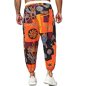 billiga Retro-Herr Harem Långbyxor Sommarbyxor Byxor Strandbyxor Elastisk midja Släpp grenen Djur Färgblock Andningsfunktion Mjuk Fullängd Ledigt Dagligen Kinesisk stil Boho Lös passning Svart Gul Microelastisk