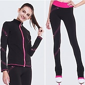preiswerte Eiskunstlauf Trainingsoutfit-Eiskunstlauf-Jackett und -Hose Damen Mädchen Eislaufen Hosen / Regenhose Leggings Austattungen Schwarz Blau Fuchsie Vlies Spandex elastisch Ausbildung Praxis Wettbewerb Eiskunstlaufkleidung warm