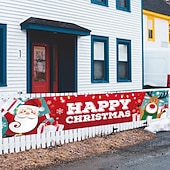 abordables Decoraciones para exteriores-banner de feliz navidad, decoraciones de banner de navidad al aire libre, decoración colgante de interior y exterior de navidad, suministros de decoración de fiesta de vacaciones de navidad 300 * 50 cm (10 pies * 18,9 pulgadas)