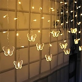 halpa Sähkökäyttöinen-led joulukeiju valo perhonen verhonauha valot 3,5 m 96 leds uudenvuoden juhla häät ystävänpäivä olohuone makuuhuone myymälän koristelu 220v eu pistoke verhovalot