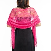 voordelige Sjaals-sjaal&amp;amp; wikkelsjaals damesherfst bruiloft gast wrap elegante bruidszonwering mouwloos polyester bruiloft wraps met kant voor bruiloft zomer