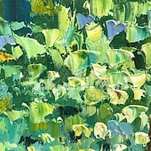 お買い得  花/植物画-大きなオリジナルの油絵100％手作りの手描きの壁アートキャンバスフォレストグリーン抽象的なカップルツリー風景家の装飾の装飾ロールキャンバスとストレッチフレーム