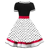 levne Šaty-Šaty pro plnoštíhlé s puntíky Retro Vintage oblečení z 50. let Grease koktejl šaty Vintage šaty podzim jaro a léto Vánoční kloboukové šaty dámské kostýmy Vintage cosplay