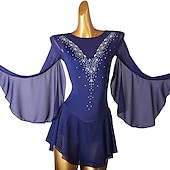 ieftine Rochii de patinaj artistic-Rochie de Patinaj Artistic Pentru femei Fete Πατινάζ στο πάγο Rochii Ținute Alb Bleumarin Albastru celest Peteci Plasă Spandex Înaltă Elasticitate Antrenament Profesional Competiție Ținută Patinaj